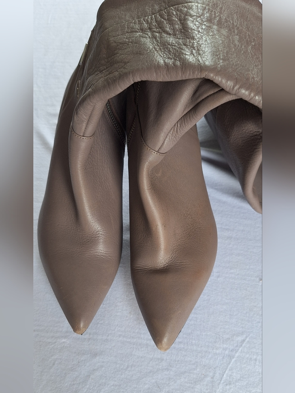 Calvin Klein Leather Knee High Boots Taupe Zip Heel Dress Boots Size 9 - Picture 6 of 7